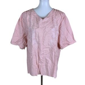 Minibee Linen Embroidered Blouse XL Pink Cottagecore Boho Lightweight NWT